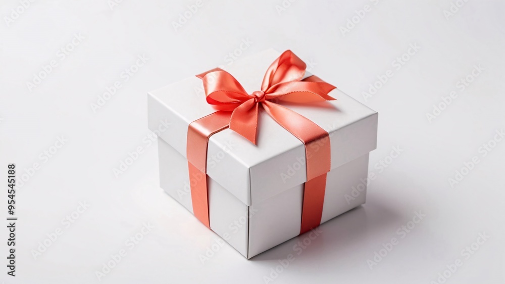 White gift box with a red bow.