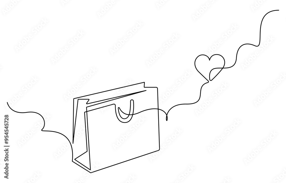 Continuous single line drawing of shopping bag design. Simple paper bag one line vector illustration, Shopping bag line art vector illustration, black Friday element design Continuous single line drawing of shopping bag design. Simple paper bag one line vector illustration, Shopping bag line art vector illustration, black Friday element design