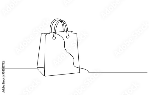 Continuous single line drawing of shopping bag design. Simple paper bag one line vector illustration, Shopping bag line art vector illustration, black Friday element design