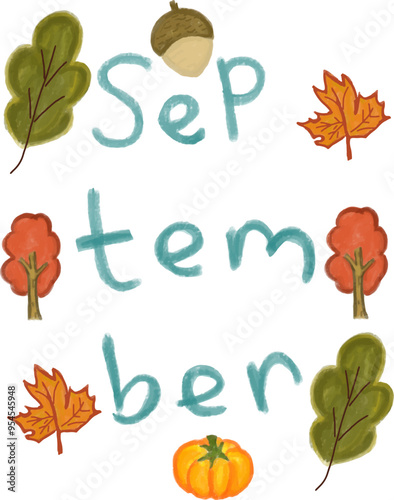 Adobe Illustrator Artwork September autumn fall illustration clipart vector typograph with isolated white background