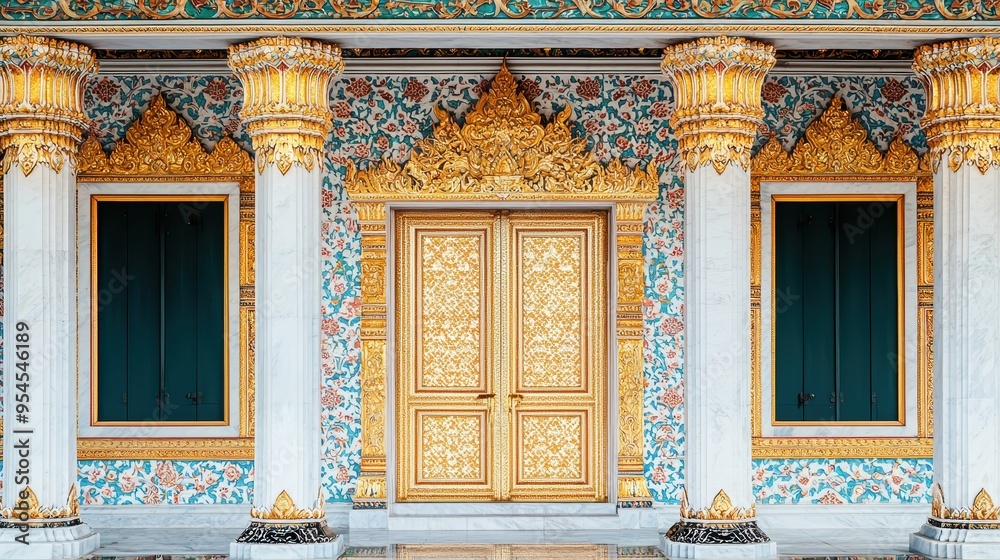 Ornate Golden Doorway with Marble Columns and Floral Patterns Ornate Golden Doorway with Marble Columns and Floral Patterns