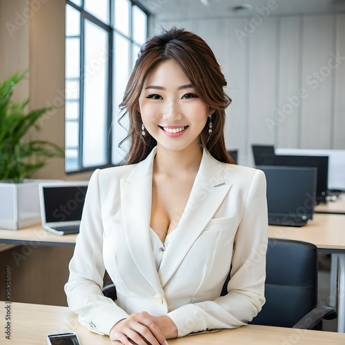 A young woman in a suit having a meeting