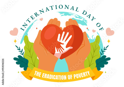 Vector Illustration of the International Day for the Eradication of Poverty, featuring People Living in Poverty and their Communities in Background