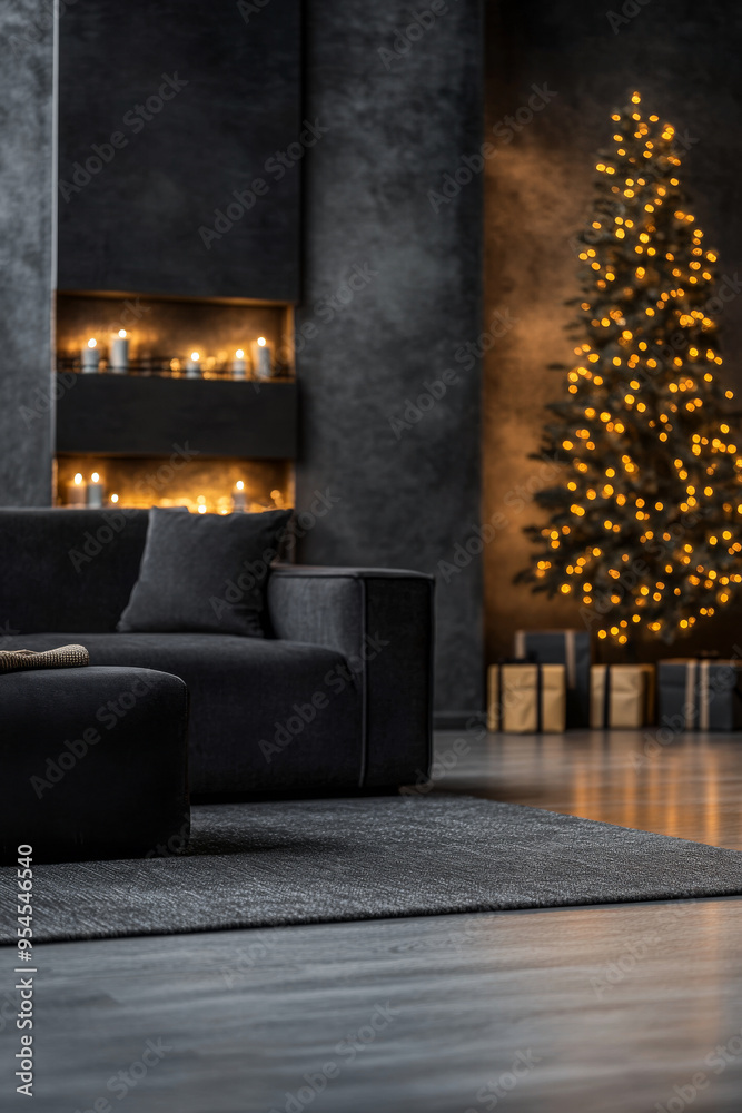 Fototapeta premium Cozy Christmas interiors with warm lighting