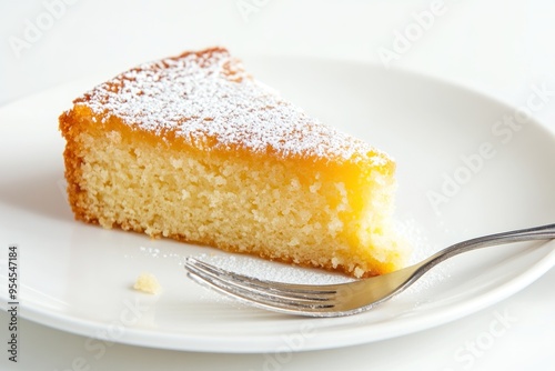 Slice of Lemon Cake on White Plate