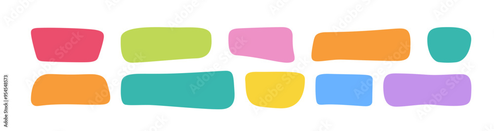 Hand drawn organic rectangle frames. Abstract doodle liquid shapes. Organic free flat blobs. Irregular fluid bubbles. Empty text box. Vector illustration isolated on white background.