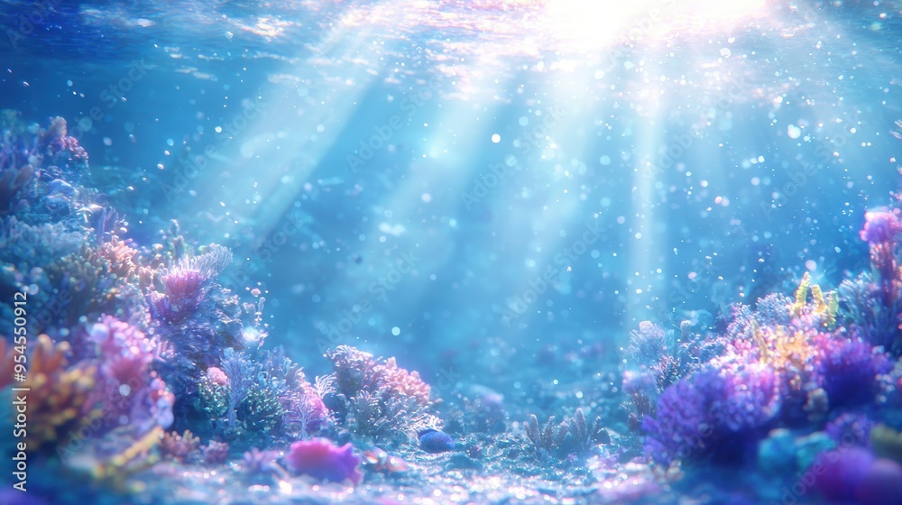Underwater Coral Reef with Sunlight and Bubbles Underwater Coral Reef with Sunlight and Bubbles