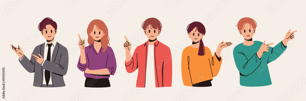 Fototapeta premium Set of various people, leading, presenting and pointing poses