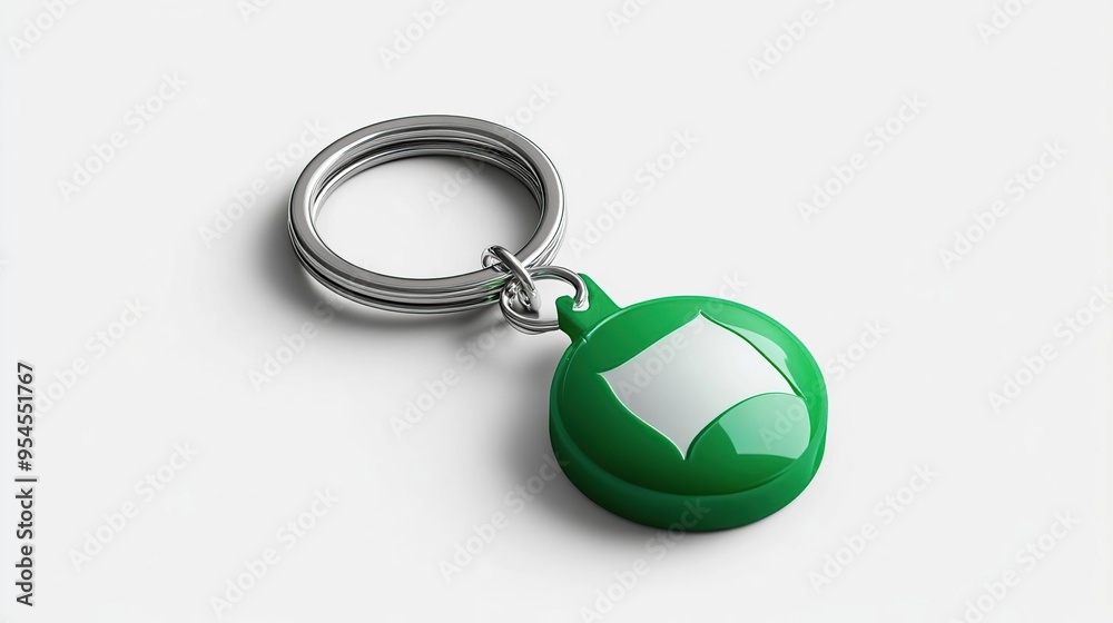 A green keychain with a circular design, likely used for holding keys. A green keychain with a circular design, likely used for holding keys.