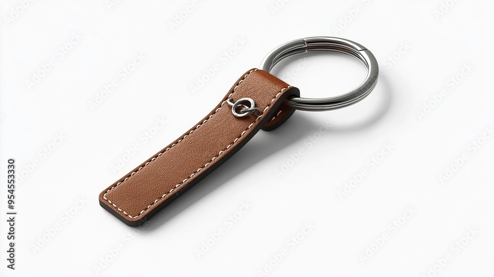 A leather keychain featuring a metal ring for holding keys or small items. A leather keychain featuring a metal ring for holding keys or small items.