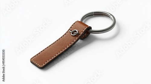 A leather keychain featuring a metal ring for holding keys or small items.