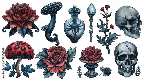 GOTH embroidered patch badge set, isolated in PNG format, ideal for alternative fashion and design