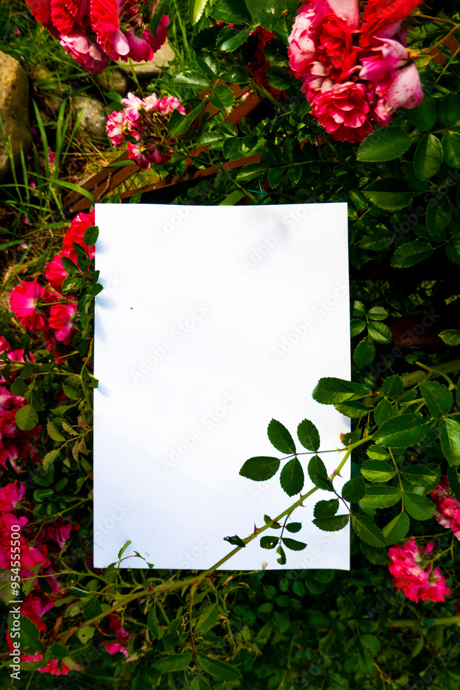 White paper and beautiful flowers. High quality photo