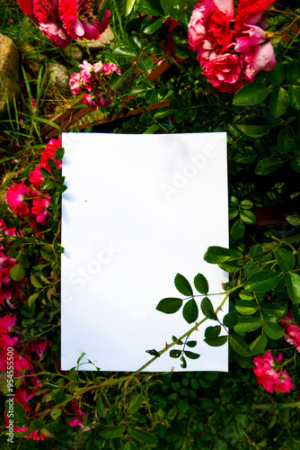 Obraz na płótnie White paper and beautiful flowers. High quality photo w salonie