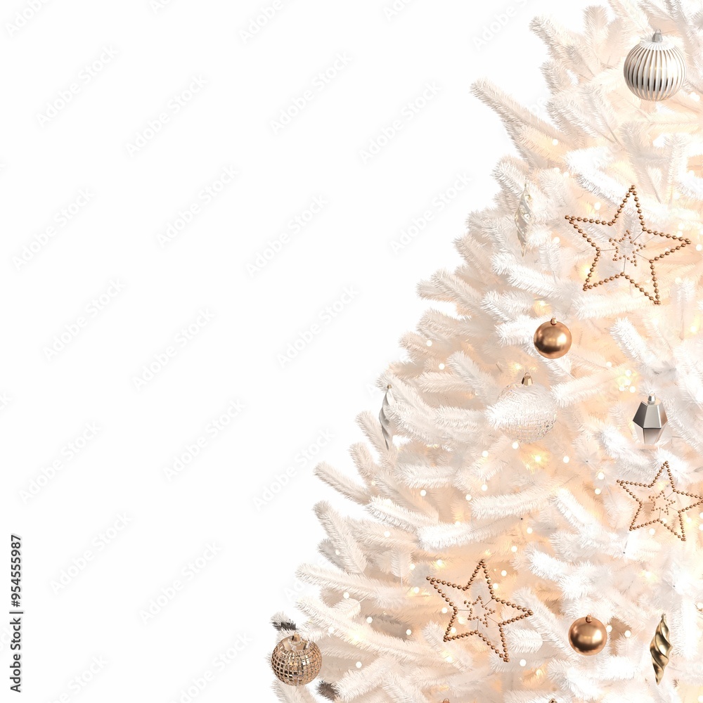 Christmas tree with decorations, isolated on white background, 3D illustration, cg render Christmas tree with decorations, isolated on white background, 3D illustration, cg render