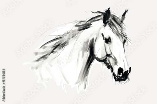 Elegant black-and-white horse illustration