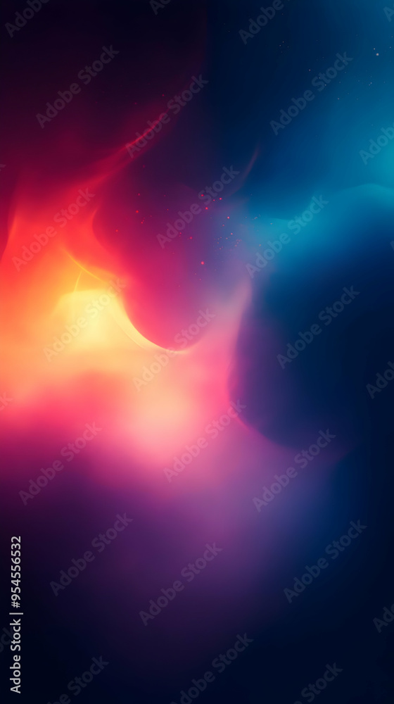 Abstract background with red, yellow, and blue gradient hues.