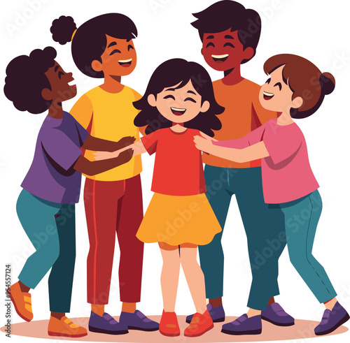 Flat Vector Illustration  Of Diverse Group Kids Playing Together Joyful and Inclusive Scene Isolated On White Background, Created with Generative AI