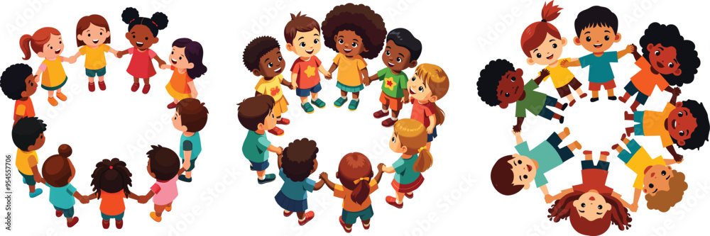 Flat Vector Illustration  Of Diverse Group Kids Playing Together Joyful and Inclusive Scene Isolated On White Background, Created with Generative AI
