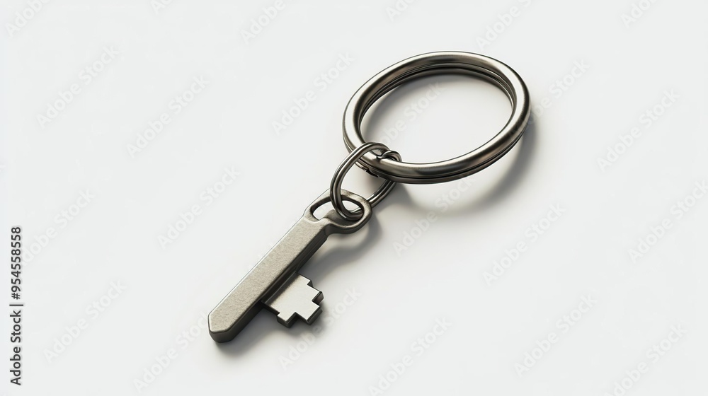 A metallic key attached to a keyring, symbolizing access and security. A metallic key attached to a keyring, symbolizing access and security.