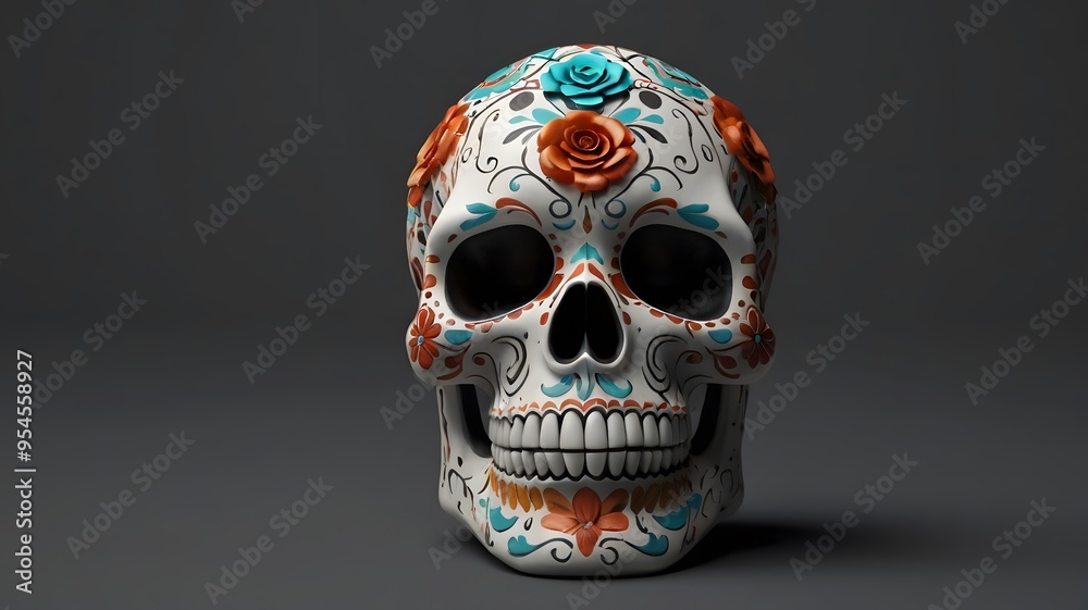 Minimalist sugar skull design for dia de los muertos with dark background