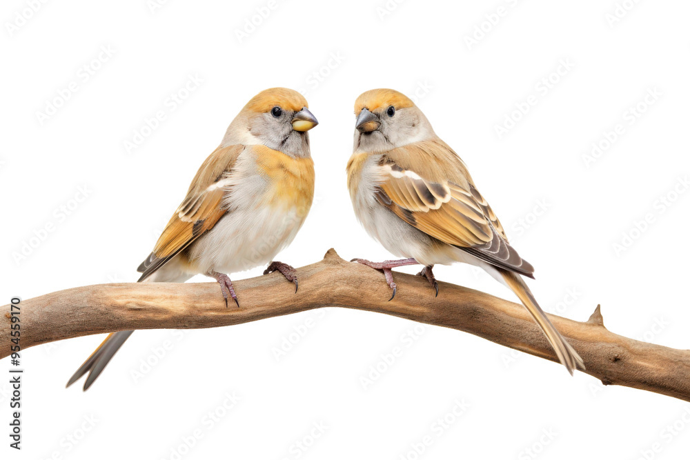 Two light brown doves perched on a branch against a white background. Suitable for nature-themed designs, greeting cards, and wildlife illustrations Two light brown doves perched on a branch against a white background. Suitable for nature-themed designs, greeting cards, and wildlife illustrations