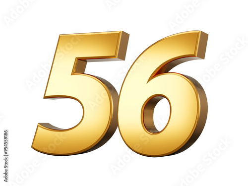 3d Shiny Gold Number 56, Fifty Six 3d Gold Number Isolated On White Background, 3d illustration 