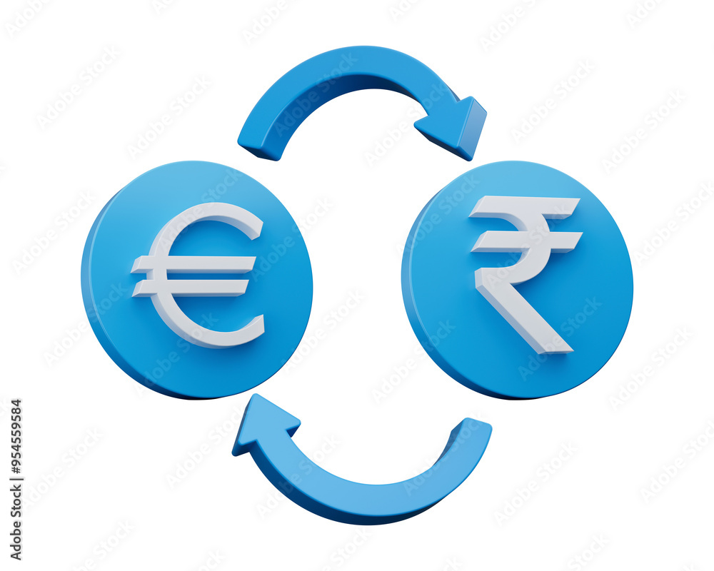 3d White Euro And Rupee Symbol On Rounded Blue Icons With Money Exchange Arrows, 3d illustration
3d White Euro And Rupee Symbol On Rounded Blue Icons With Money Exchange Arrows, 3d illustration
