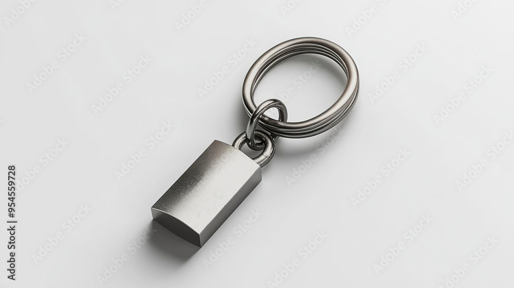 A metallic keyring with a padlock design, symbolizing security and protection. A metallic keyring with a padlock design, symbolizing security and protection.