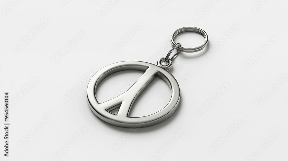 A metallic peace symbol keychain, representing harmony and unity. A metallic peace symbol keychain, representing harmony and unity.
