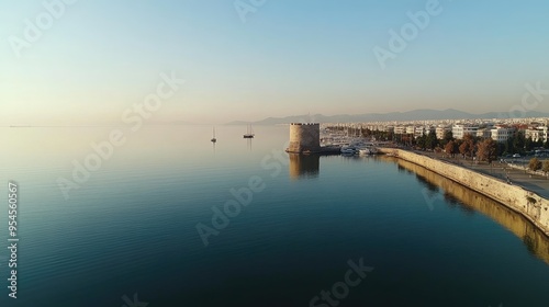 Wallpaper Mural Aerial view of the Thessaloniki waterfront, showcasing the White Tower and the calm waters of the Thermaic Gulf Torontodigital.ca