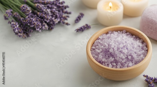 Zen Detox Bath Setup with Epsom Salts, Lavender, and Candles: Perfect for Relaxation and Cleanse photo