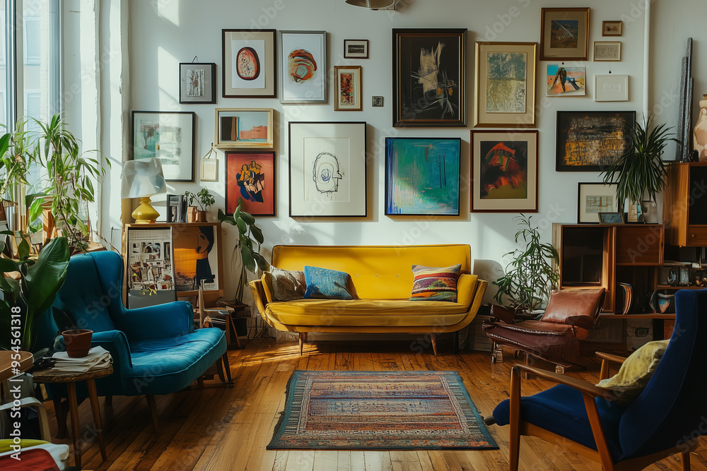Artist's Haven: Eclectic Living Room of an Artist's Flat with Mismatched Decor Artist's Haven: Eclectic Living Room of an Artist's Flat with Mismatched Decor