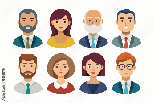 Business man and women avatar icon set. Male and female head profile sign vector