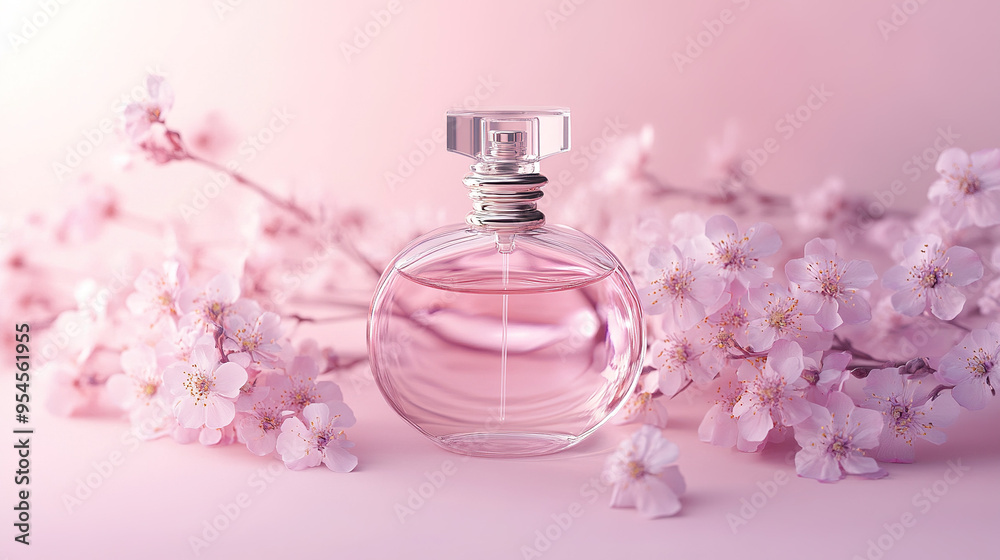 Commercial product photo of a luxury perfume bottle surrounded by delicate flowers, set against a soft, gradient background for an elegant aesthetic. Commercial product photo of a luxury perfume bottle surrounded by delicate flowers, set against a soft, gradient background for an elegant aesthetic.