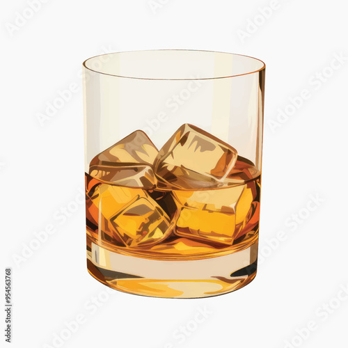 Whiskey glass with ice cubes
