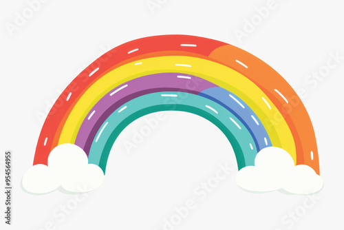 Colorful rainbow with fluffy clouds