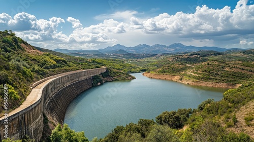 Panoramic shot of the lush greenery and winding waterways of the Alqueva Dam, Europeas largest artificial lake