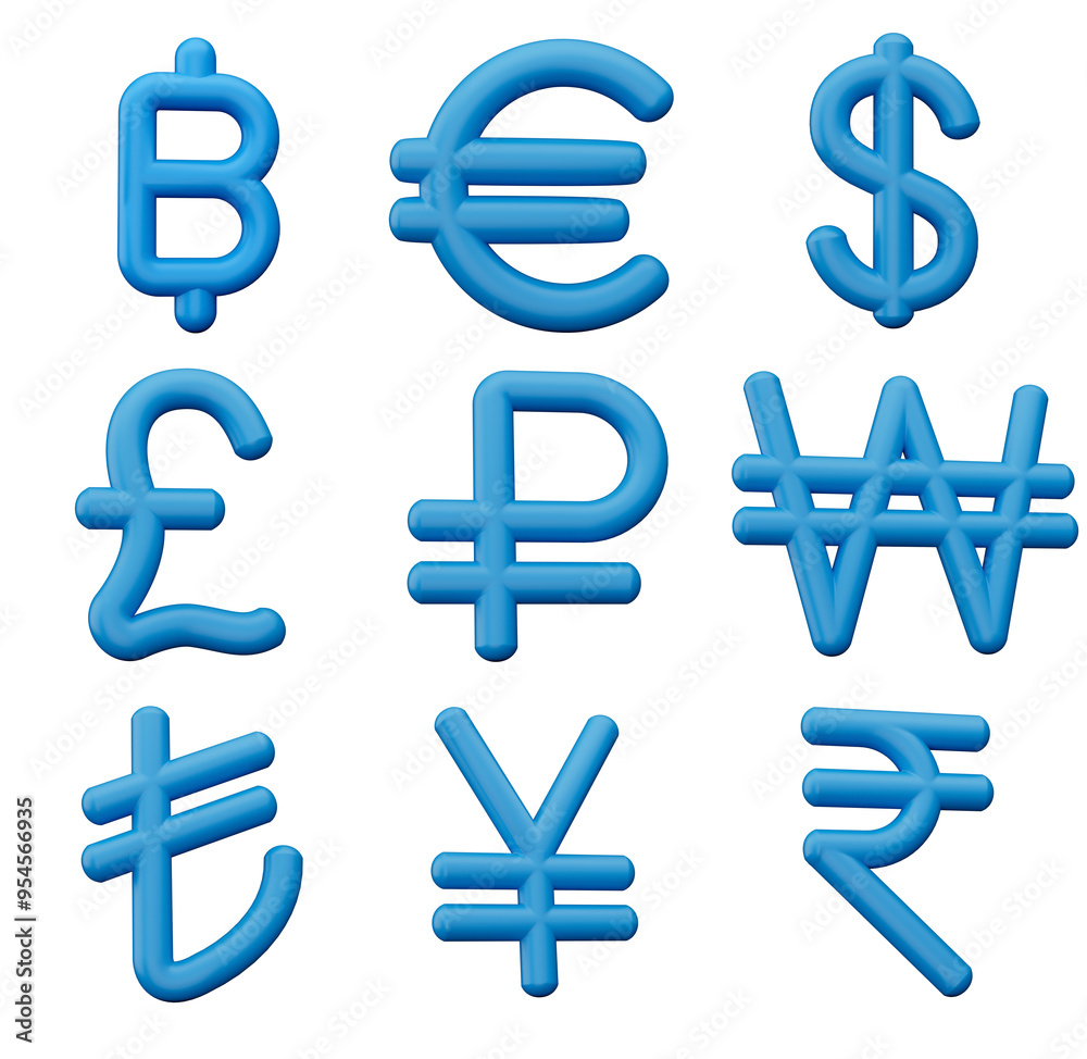 3d Set Of Nine Blue Currency Symbol Icons Isolated On White Background, 3d Illustration
3d Set Of Nine Blue Currency Symbol Icons Isolated On White Background, 3d Illustration