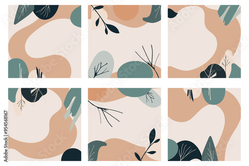 Enhance your brand image with this abstract botanical background, showcasing soft, earthy tones and minimalist leaf designs. Ideal for creating a calm and sophisticated aesthetic in your social media