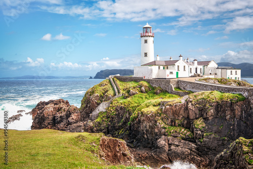 View of Fanad Head Lighthouse in Donegal, Ireland on a sunny day.