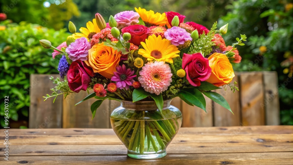 Assorted flowers arranged in a stylish vase, ready for doorstep delivery, adding a pop of vibrancy to any Assorted flowers arranged in a stylish vase, ready for doorstep delivery, adding a pop of vibrancy to any