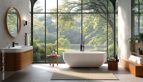 visualize a modern bathroom with builtin safety measures, such as temperature controls and easytoclean surfaces, for a safe and healthconscious environment photo