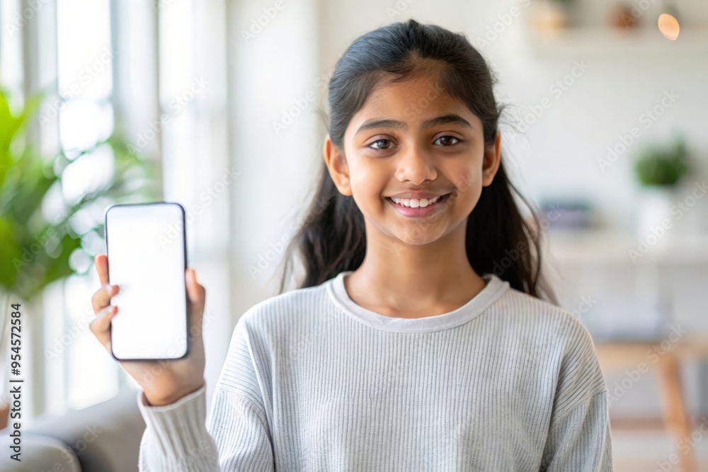 Indian Teen Girl Displaying Smartphone with Empty Screen
Indian Teen Girl Displaying Smartphone with Empty Screen