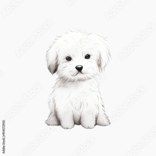 Adorable fluffy white puppy illustration