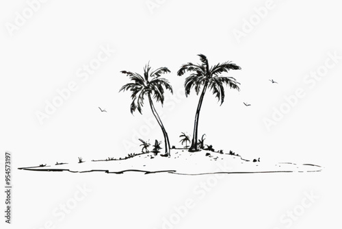 Minimalist tropical island sketch