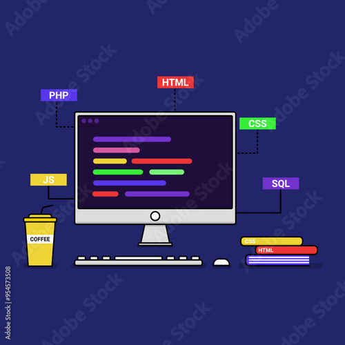 computer vector illustration opening a program, minimalist illustration