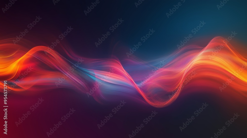 Fototapeta premium Colorful abstract waves of light swirl gracefully through a dark background, creating a mesmerizing visual experience
