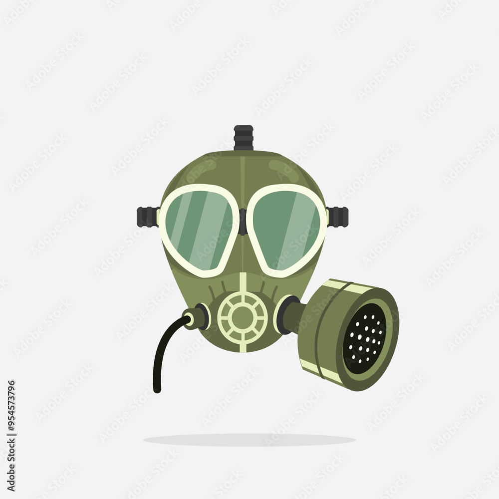 army gas mask logo, illustration of army respiratory protection from bad air with 1 circulation and hose on the side army gas mask logo, illustration of army respiratory protection from bad air with 1 circulation and hose on the side