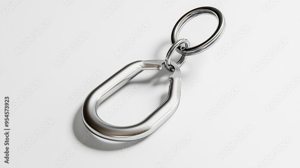 A shiny metallic keychain with a unique shape, designed for holding keys or small items. A shiny metallic keychain with a unique shape, designed for holding keys or small items.